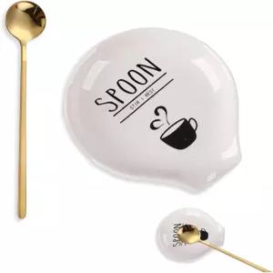 커피 바 및 휴식용 스푼 홀더 세트 작은 세라믹 티 스테이션 도자기 휴식 테이블 액세서리(스푼 휴식+스푼)
