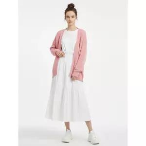 [하프클럽/샵앤]여성 허리밴딩 사선프릴 안감 화이트 롱스커트 NARU-WSK-21078