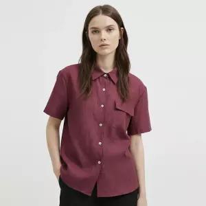 여성 카라넥 쿨링 린넨 반팔 루즈핏 블라우스 셔츠 NARU-WBL-21084-레드