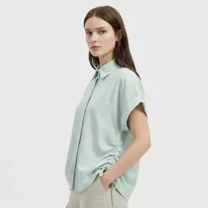 여성 카라넥 스트라이프 옆셔링 반팔 블라우스 셔츠 NARU-WBL-21083-그린