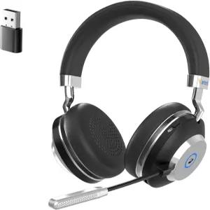 마이크가 있는 Wantek 무선 헤드셋 윈도우 MacOS 안드로이드용 USB 동글 마이크 음소거 버튼이 온이어