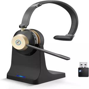 마이크가 장착된 무선 헤드셋 업무/트럭용 소음 제거 헤드폰 V5.3 / 재택근무/사무실/컴퓨터/전화/줌