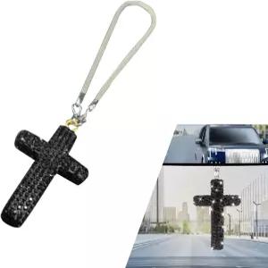 페리안 블링 크로스 자동차 거울 걸이 액세서리 크리스탈 라인스톤 리어 뷰 미러 펜던트 종교적 장식 매력