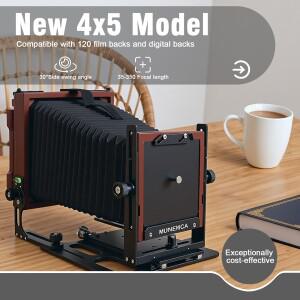 eTone 프로페셔널 무뉴카 4x5 대형 필름 카메라 탄소 섬유 복합재 티크 우드 경량