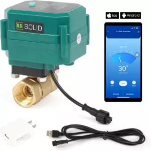 미국 솔리드 3/4 스마트 전동 볼 밸브 - 수동 스위치가 있는 원격 앱 모바일 컨트롤 황동 전기 5V DC USB