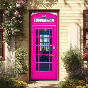 홈티튜트 도어 스티커 데칼 벽화 필 앤 스틱 탈착식 장식 비닐 벽지 방수 자가 접착 벽 커버 포스터 핑크 전화 부스 레트로 영국 스타일 30.3