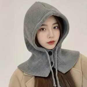 포근 TNH296V3 니트 버튼 후드 넥워머 겨울 방한 페이스워머