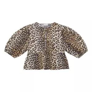 레오파드 코튼 포플린 페플럼 타이 블라우스 F9116 943