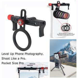 37mm 알루미늄 폰 클립 필터 홀더 어댑터 마운트 아이폰호환 삼성호환용 67-80mm 모바일폰 콜드 슈 마이크