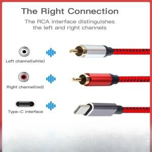 USB C - 2RCA 남성 잭 플러그 어댑터 타입-C 남성-남성 Y 분배기 (차량용 보조 스테레오 스피커 앰프 코드)