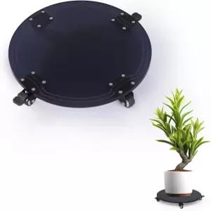 리커다운 10인치 원형 블랙 컬러 헤비 듀티 아크릴 식물 스탠드 바퀴 달린 플렉시글라스 캐디 - 롤러 위의