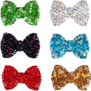 판다홀 6Pcs 대형 보우노트 초점 폴리머 클레이 라인스톤 크리스탈 보우 펜 다이아몬드 스페이서 글리터