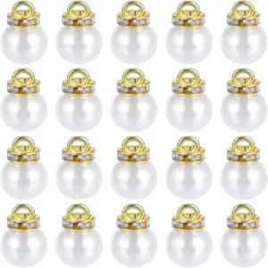 uxcell 진주 참 100개의 10mm 펜던트 인조 구슬 참과 크리스탈 라인스톤이 있는 팔찌 귀걸이 목걸이 공예