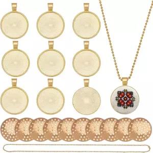 자수용 원형 베젤 펜던트 트레이 빈 프레임 참 DIY 보석 제작 키트 목걸이 공예 프로젝트 바늘 포인트