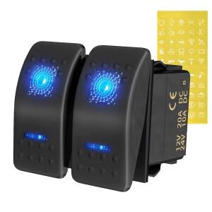 다이어텍 2개 해양용 자동차 로커 스위치 12V 24V DIY 스티커 포함 ON OFF 토글 5핀 SPST LED 블루 라이트