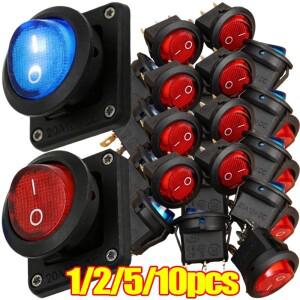20A 12V 레드 LED 원형 보트 로커 스위치 포함 가정용 DIY 교체용 온/오프 3핀 2포지션 스냅 1/2/5/10개