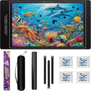 내토크 직소 퍼즐 매트 롤업 휴대용 세이버 패드 최대 2000피스 미끄럼 방지 고무 바닥 4개 정렬 트레이 및