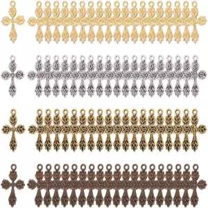 써니클루 1박스 80Pcs 크로스 참 로즈 펜던트 합금 부활절 휴일 보석 발견 DIY 추수감사절 목걸이 팔찌