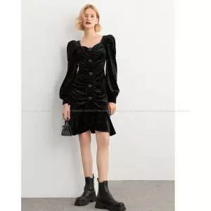 원피스 스커트 여자 쉬폰 시폰 유럽풍 슬림핏 셔링 벨벳 주름 머메이드 프렌치 BE1