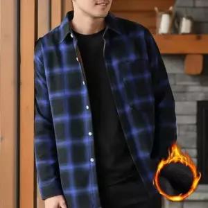남성 오버핏 체크 아우터 셔츠자켓 데일리 블루