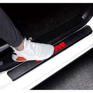 4Pc 자동차 도어 실 프로텍터 4D 탄소 섬유 엔트리 가드 스커프 플레이트 방수 스크래치 방지 스티커 빨간색