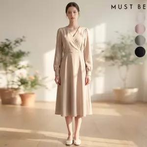 여성 뒷리본 랩스타일 퍼프소매 원피스