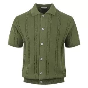 [리빌모아]남자 부클 레귤러 버튼 카라넥 반팔 가디건 AT KNH Q032 카키_P417770494