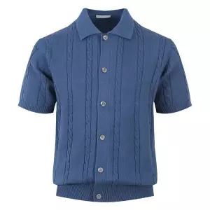 [리빌모아]남자 부클 레귤러 버튼 카라넥 반팔 가디건 AT KNH Q032 블루_P417770492