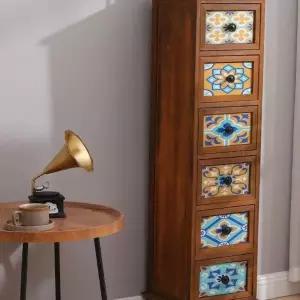 타일수납장 인테리어장식장 북유럽협탁 수납장 3단 다채로운원목장 차림새