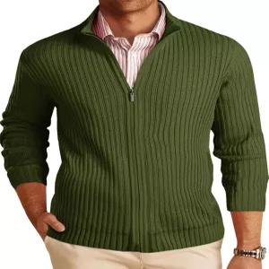 런카티 남성 풀 집 가디건 스웨터 캐주얼 모의 넥 골지 니트 겨울 청키