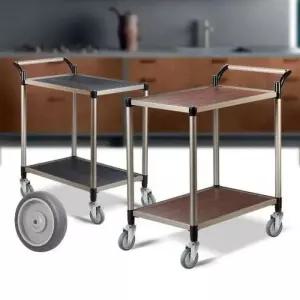 트롤리 이동식 트레이 월넛우드 웨건 2단 회색바퀴