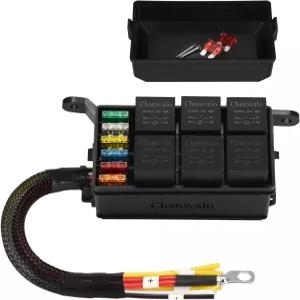 차토발로 12V 6방향 프리와이어드 릴레이 및 퓨즈 블록 AWG 12 리드 스플래시 방지 자동차 해상 RV용