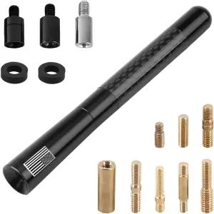 Ywdiml 탄소 섬유 자동차 쇼트 안테나 4.7인치 아메리칸 플래그 차량 라디오 빌렛 2스크류 9어댑터 2링