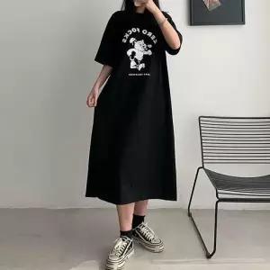 여성 원피스 루즈핏 영문 곰 오버 빅 밑단트임 레터링
