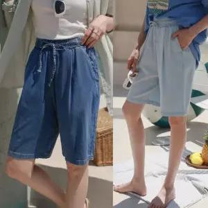 여성 여름 텐셀 데님 버뮤다팬츠 밴딩 청반바지 5부,6부 기장 빅사이즈