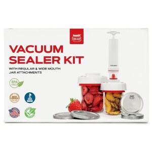 FORJARS 메이슨 병용 병 진공 실러 액세서리 세트 - 일반 및 넓은 입구와 호환, 휴대용 수동 핸드 씰링을 위한 무선 펌프, 전기 사용 불가 플라스틱 뚜껑과 호스가 있는 밀봉기