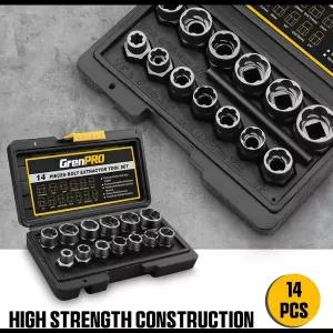 호환  14 소켓 세트 손상된 충격 소켓 도구 세트 너트 및 볼트 추출기 충격 볼트 및 너트 리무버