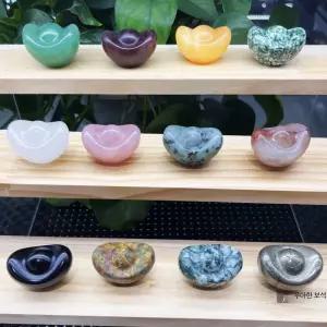 천연 수정 광물 원석 장식품 토파즈 자수정 골드바 모양 인테리어 소품