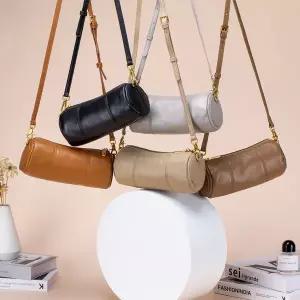 호환  여성용 가죽 숄더 원통형 가방 럭셔리 소가죽 백 대용량 립스틱 키 폰 파우치 케이스