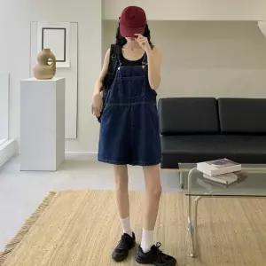 여성 귀엽곡 발랄한 데님 진청 점프수트 멜빵반바지 KUK6+9yzb