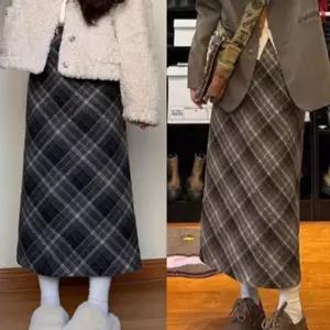 여성 체크 밴딩 겨울 롱스커트 1P A라인 패션 치마 IfZ6+6lEa