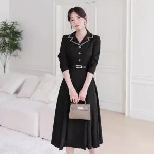 ~XXL까지 로위 펄 테일러드카라 플레어 벨트 원피스 봄,가을 클래식 하객룩 오피스룩 모임룩 데이트룩11915