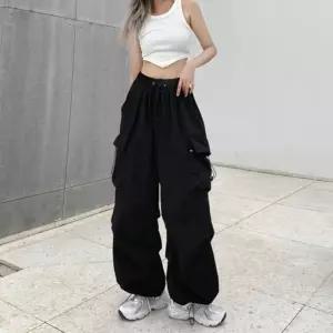 여성 와이드 스트링 카고팬츠 1P 벌룬핏 힙한 바지 Yrg9+7Ffa