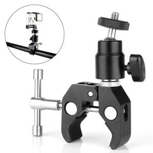 1세트 1/4 나사 클립 CNC 금속 슈퍼 클램프(360도 회전 가능)도 미니 볼 헤드 퀵 릴리스 브래킷 DSLR 카메