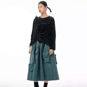 여성용 여성 치마 포켓 입체 레이크블루 반신 인조가죽 스퀘어 빅사이즈 KS1