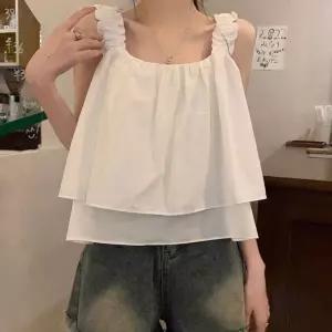 프릴 나시 블라우스 민소매 여름 여성 A라인 크롭기장 Ynx9+6fJe