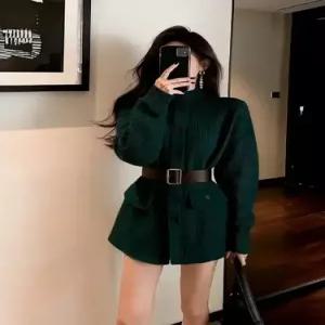 여친 니트 원피스 치마 그린 가을 빈티지 터틀넥 긴팔 스웨터 카디건 하객 BE3
