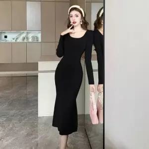 니트 원피스 스커트 여친 하객 머메이드 힙업 넥 프렌치 슬림핏 BE1