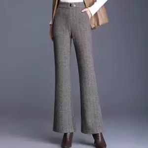 여자 바지 울 가을 빈티지 겨 슬림핏 헤링본 하이웨스트 나팔 도톰 OP3
