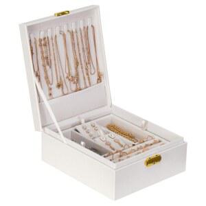 프레스티지 & 팬시 2겹 여성용 주얼리 박스, 정리함, 남성용 및 소녀용 대형 케이스 8.5x7.5x3.3인치 | 반지, 목걸이 잠금 팔찌용 PU 가죽 블랙 선물 보관함